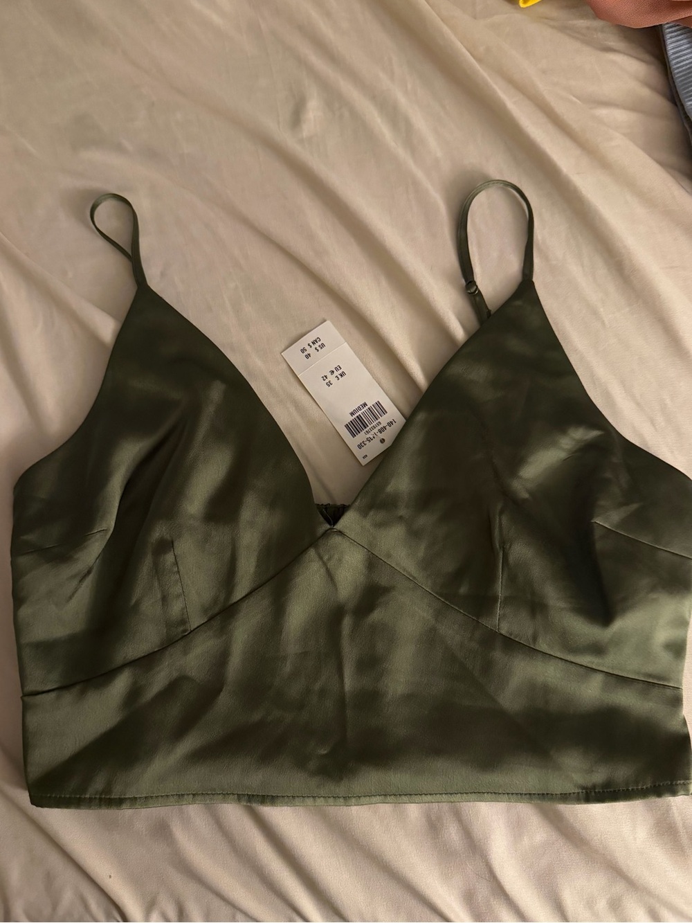 Abercrombie Olive Green Satin Bralette Crop Top